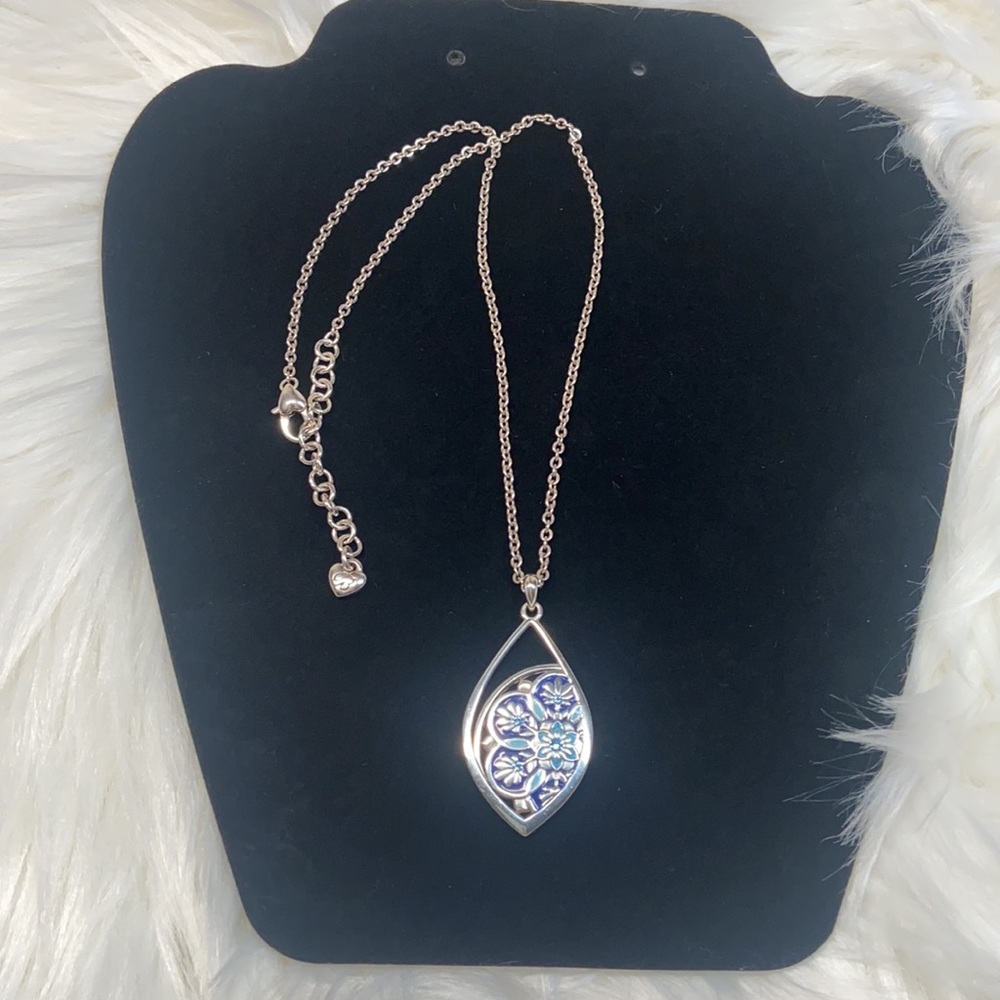 Brighton Journey to India Silver with Blue Floral Inlay Reversible Necklace